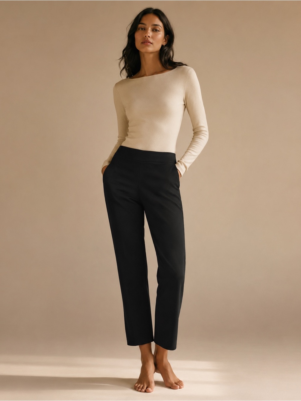 Margaret M Black Cropped Straight-Leg Pants